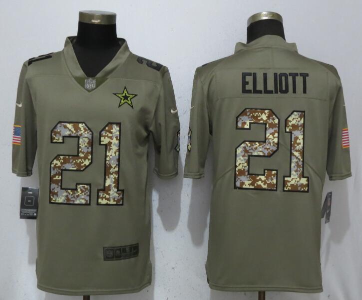 Men Dallas Cowboys #21 Elliott Olive Camo Carson Salute to Service Nike Limited NFL Jerseys->denver broncos->NFL Jersey